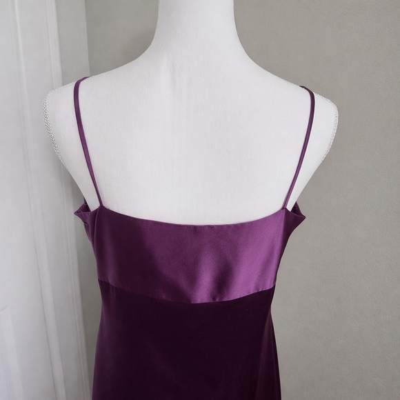 Vintage Y2K Silk Slip Dress Purple Maxi Midi Black Rose Spaghetti Strap Size 12 - Picture 8 of 11